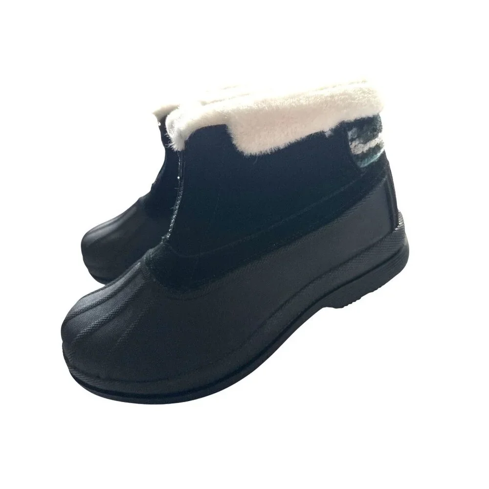 Propet Black Waterproof Boots Ankle Top Zip Black Suede Faux Fur Lining Size 8